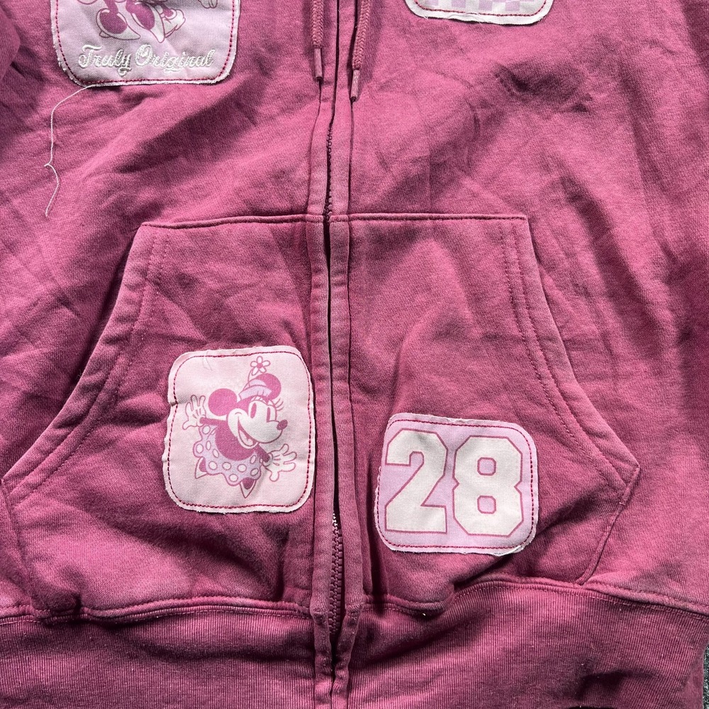 Disney Mickey & Friends Hoodie Womens XS Pink Patchwork Fleece Full Zip Hooded - Picture 5 of 13